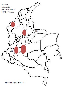 Mapa Presencia de las FARC fines d�cada del 70