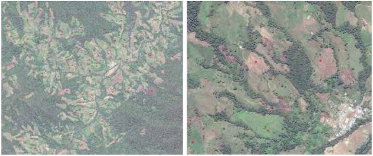 Imagen Worldview en verdadero color con puntos de muestra de confrontaci�n en rojo